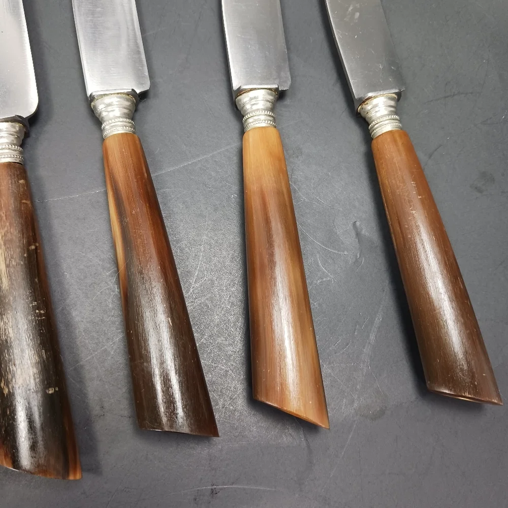 6 Vintage Dutch Antler/Horn Handle Sharp DINNER KNIVES EUC